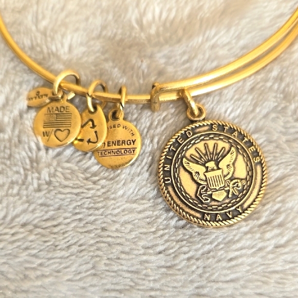 #112 Alex And Ani Gold Charm Bangle Bracelet US Navy - Picture 3 of 4